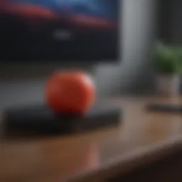 A detailed view of the Apple TV device showcasing its sleek design.