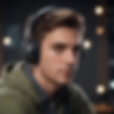 Close-up of a person wearing comfortable wireless headphones while gaming