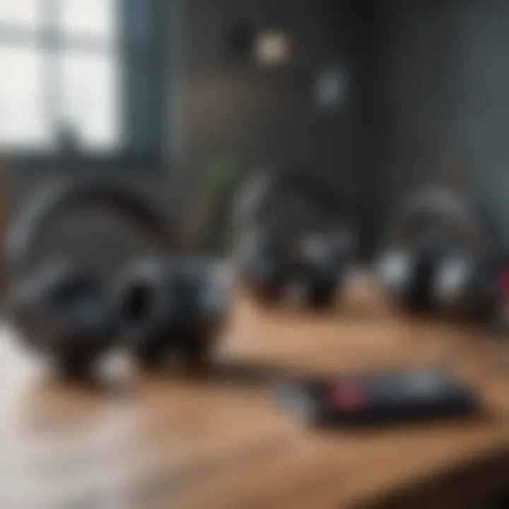 A selection of wireless headphones displayed on a table