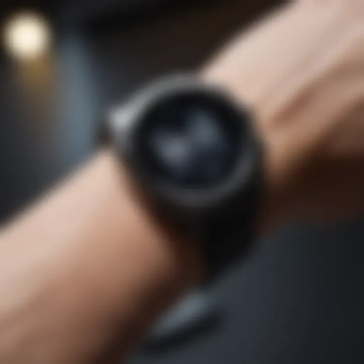 A sleek fitness watch displaying exercise metrics.