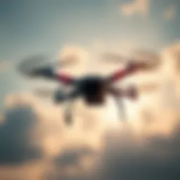 An aerial view of a budget racing drone soaring through the sky