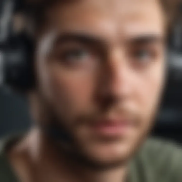 Close-up of a gamer using a webcam for streaming