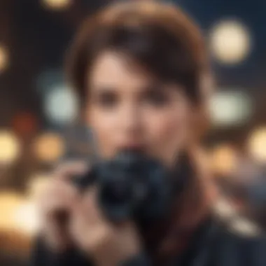 Canon SLR camera with prime lens creating stunning portrait with bokeh effect