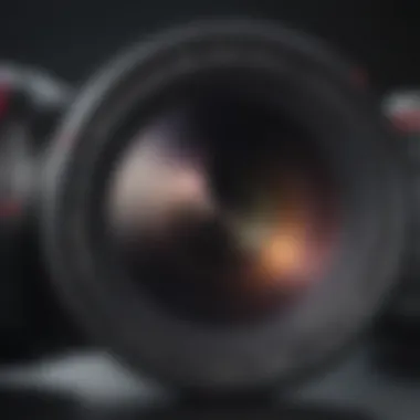 Close-up of Canon mirrorless camera lens with features highlighted