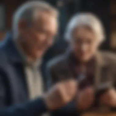 Senior couple exploring cellphone plan options