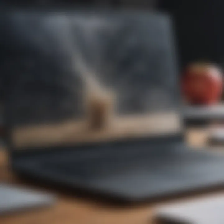 Close-up of an Apple laptop screen showing smudges and dirt.