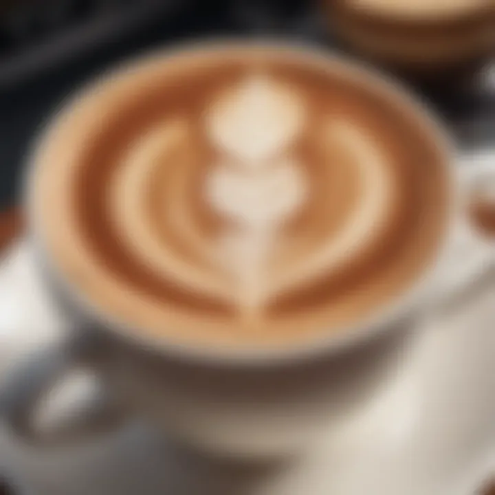 A close-up of a latte art creation, highlighting the finesse and artistry involved in coffee preparation.