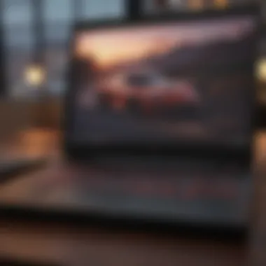 Detailed view of the laptop's sleek design and build