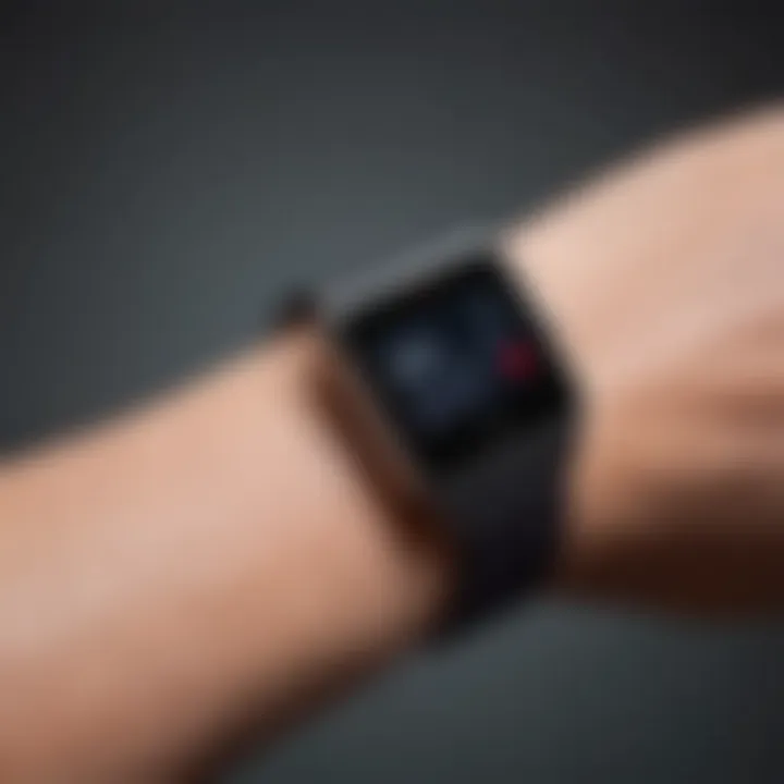 A smart bracelet displaying health metrics including heart rate and activity levels