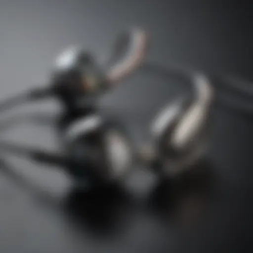 A close-up view of high-tech out-of-ear earbuds showcasing design and functionality