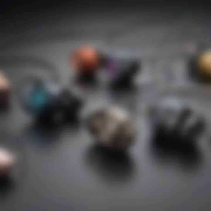 An overview of various out-of-ear earbuds models arranged aesthetically