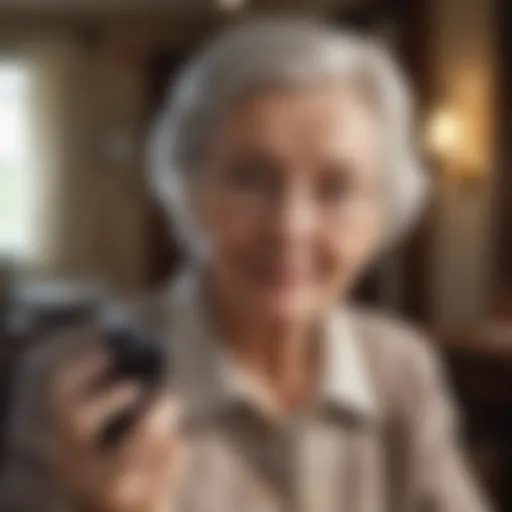 Elderly woman using simplified phone interface