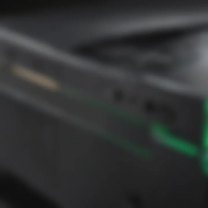 A close-up view of an Xbox One console highlighting its design features