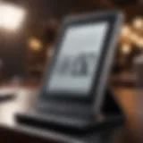 Close-up view of an e-reader showcasing its built-in light feature