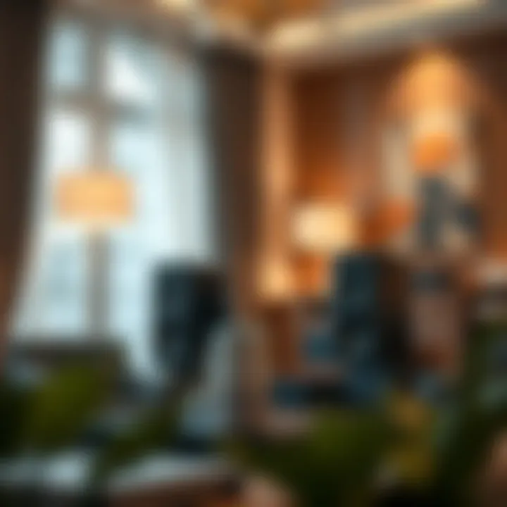 Home Audio Experience with Alexa An elegant home setting featuring an Alexa device surrounded by speakers