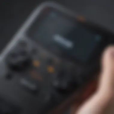 Close-up view of the Amazon handheld game console showcasing its ergonomic design and buttons.