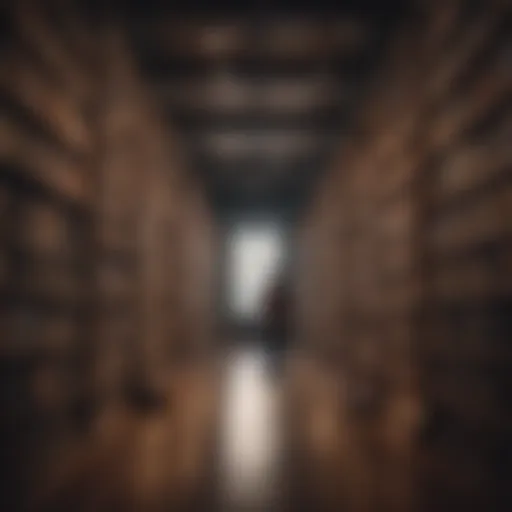 Illustration of a person immersed in a vast library of audiobooks