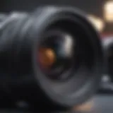 A close-up of a camera lens reflecting digital images