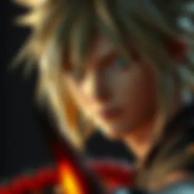 Close-up of Cloud Strife, highlighting his iconic Buster Sword and determined expression.