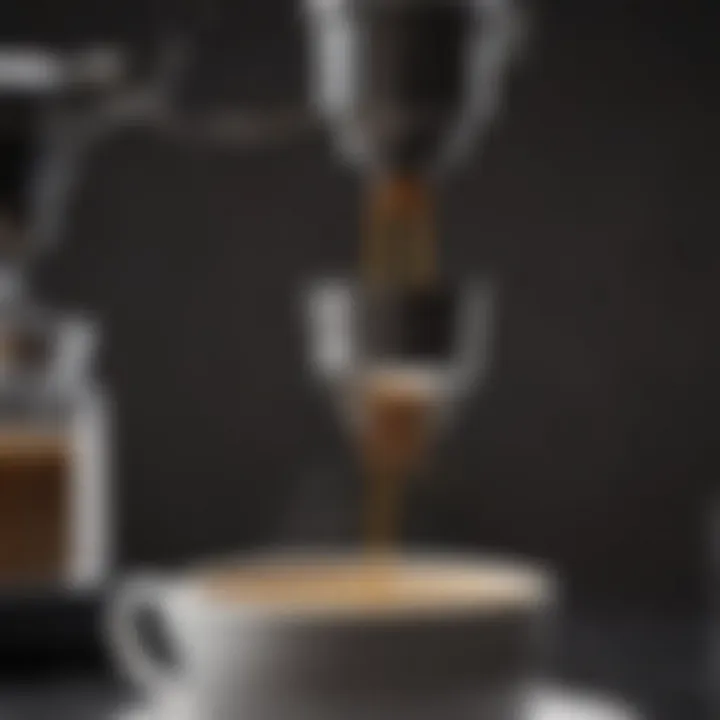 Close-up view of coffee extraction demonstrating rich crema and flavor complexity