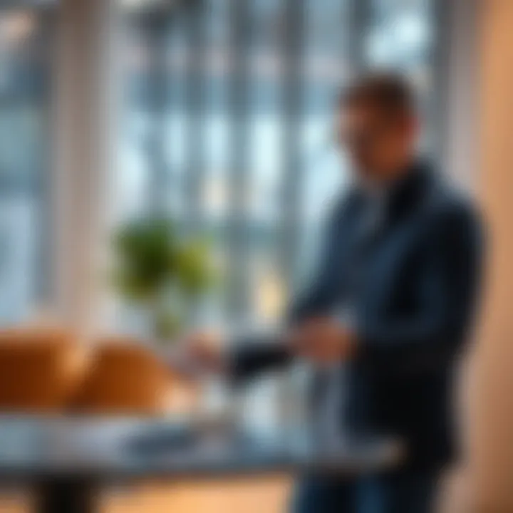 Engagement with Large WiFi Tablets User interacting with a large WiFi tablet in a modern setting