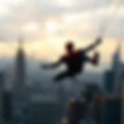 Spider-Man swinging through the city skyline