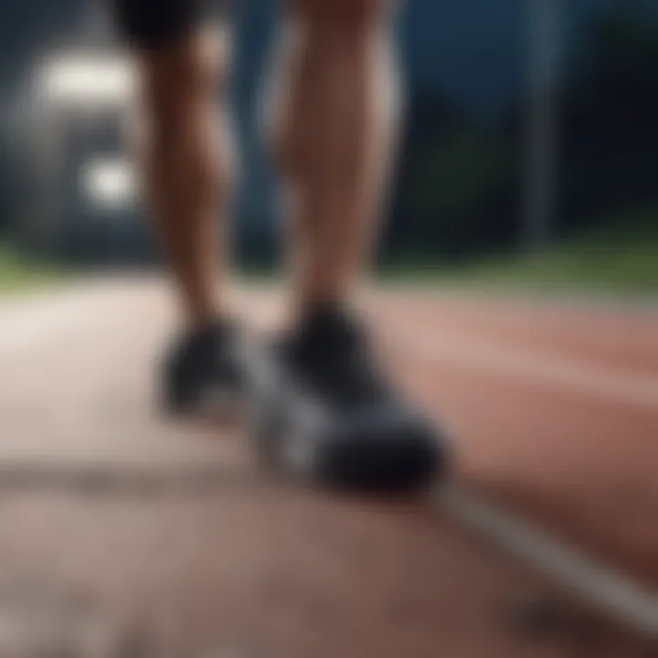 Athlete testing running shoes on a track