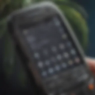 A close-up of the Palm cell phone features highlighting its unique interface