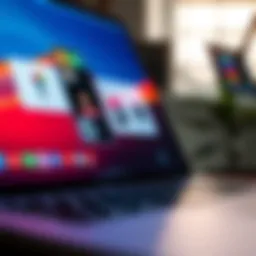 Close-up of MacBook Pro touch screen interface showing creative applications