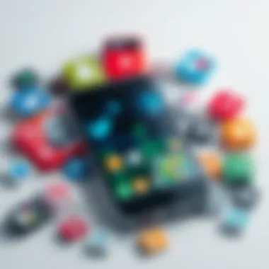 A smartphone surrounded by various app icons representing software diversity