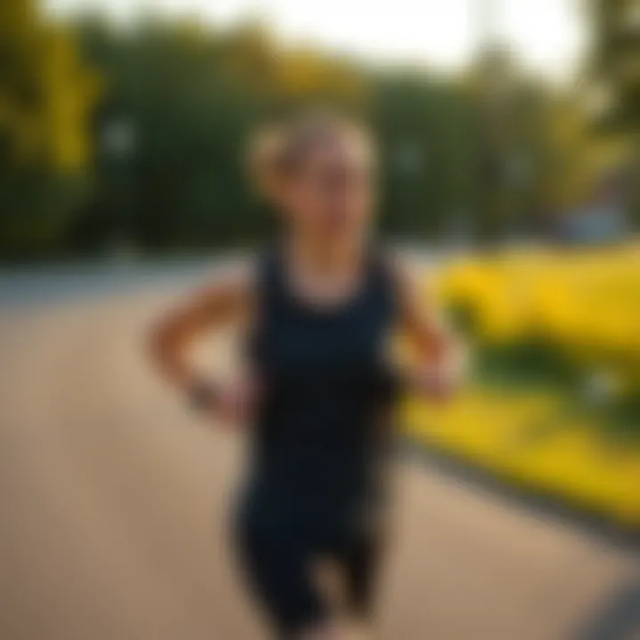 Runner Utilizing Garmin Distance Tracker Runner using Garmin Distance Tracker during a morning jog
