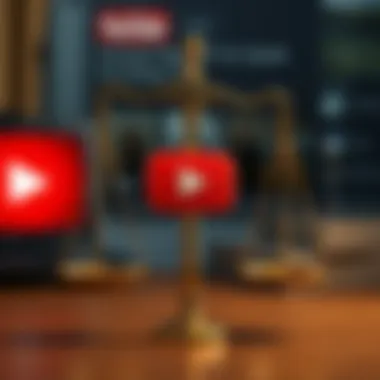 Navigating Legal Considerations in Video Downloads A graphic showcasing legal scales and a YouTube logo