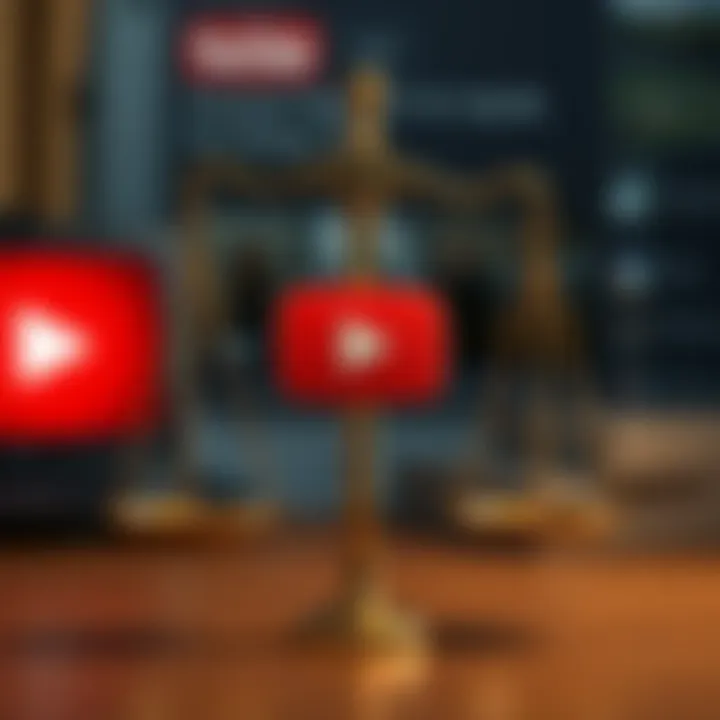 Navigating Legal Considerations in Video Downloads A graphic showcasing legal scales and a YouTube logo