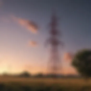 Rural landscape showing a T-Mobile tower and connectivity range.