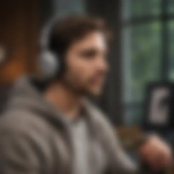 User enjoying music with Creative Labs headphones in a cozy setting