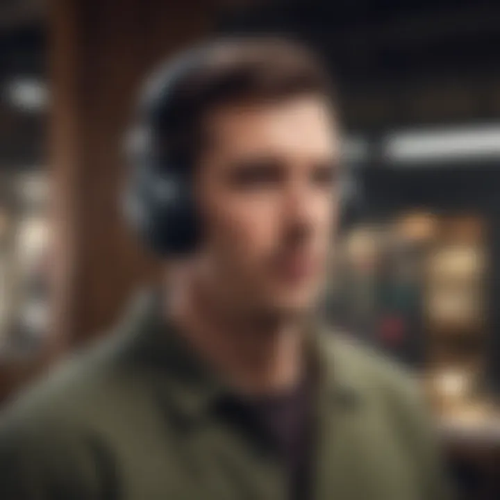 User interacting with Marshall wireless headphones, highlighting versatility and comfort.