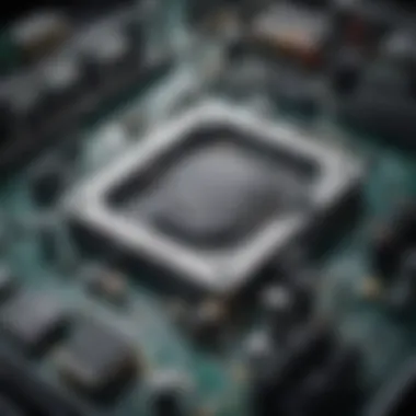 A close-up of a motherboard with various components installed.