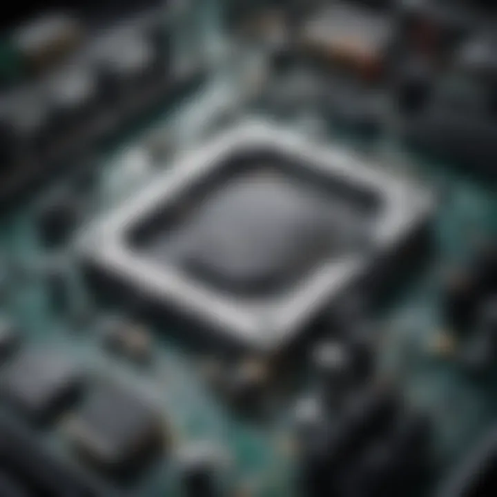 A close-up of a motherboard with various components installed.