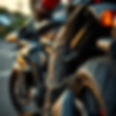 Securing a Motorcycle with a Security Chain Motorcyclist securing their bike with a chain