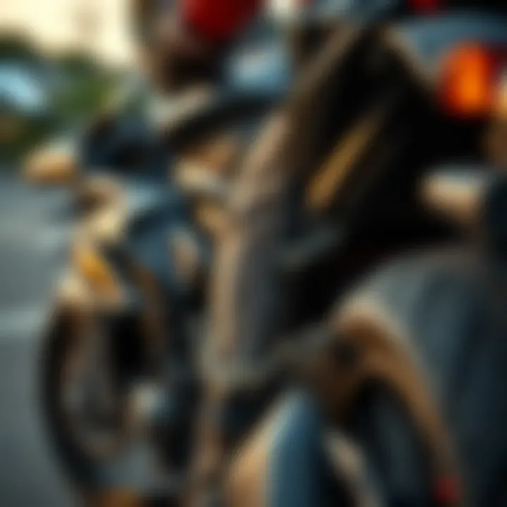 Securing a Motorcycle with a Security Chain Motorcyclist securing their bike with a chain