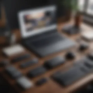 Laptop accessories neatly arranged on a desk