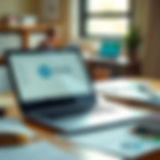 A sleek laptop on a desk with educational materials