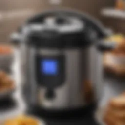 A sleek multi-use slow cooker with various settings displayed