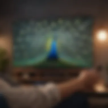 Illustration depicting immersive Peacock app viewing experience on TV