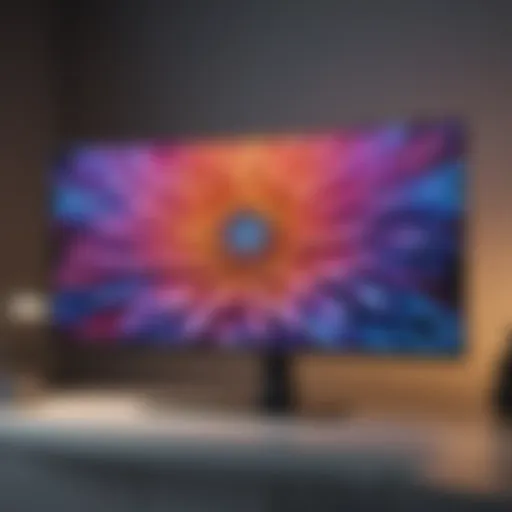 Close-up of the Samsung 38 inch ultrawide monitor displaying vibrant colors