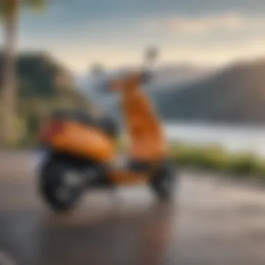 Fuel Efficiency in a Scenic Setting Fuel-efficient scooter parked beside a scenic view