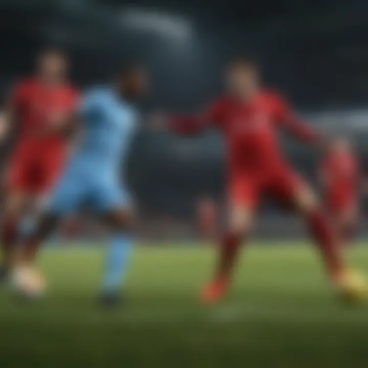 Silhouettes of Manchester City and Liverpool players in action