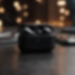 Sophisticated black AirPods in modern setting