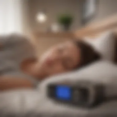 An individual enjoying a peaceful sleep with a noise machine in the background.