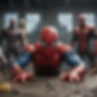 Team of heroes assembling with Spiderman at the forefront